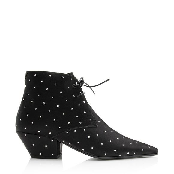 Saint Laurent Shoes - Saint Laurent Satin Crystal Lace Up Ankle Boots - Size 9.5 / 39.5